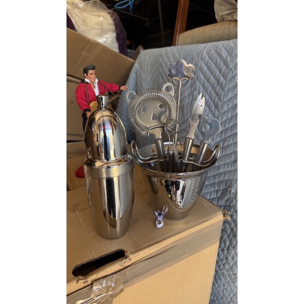 Stainless Steel Bar Tool Set in Holder 6 Pc Cocktail Tools